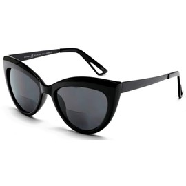 SAMBA SHADES Bifocal Reading Sunglasses Fashion Cat Eye Sunglass Readers Oversized Women's CatEye Glasses Black Rx 1.25