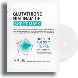 APLB Glutathione Niacinamide Sheet Mask 10pcs LIPO GLUTA NIAC CEN™ 13.7% 0.85 FL.OZ/Korean Skincare, Deep hydration & Soothing, Sensitive Skin, Improve skin elasticity