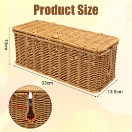 MIUUIPI Handmade Cable Box, Rattan Cable Management Box, Under Desk Cable Organiser Box for TV Wires, Power Strip, Tangle Hide Desk, Socket Box for Home, Office