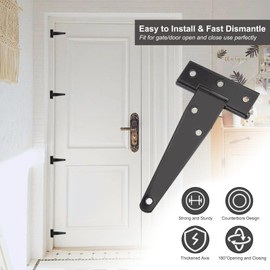 T Hinges, Pack of 8 Black T Hinges, Iron Galvanised T-shaped Door Hinges with Screws, Heavy Duty Cross Hinges for Cabinets, Windows, Wooden, Fences, Sheds (4 Inches)