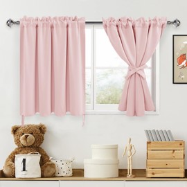 DWCN Pink Curtains for Girls Room, Short Blackout Curtains for Small Window, Small Curtains 24 Inches Long - 42 by 24 Inch, Blush Pink, 1 Pair