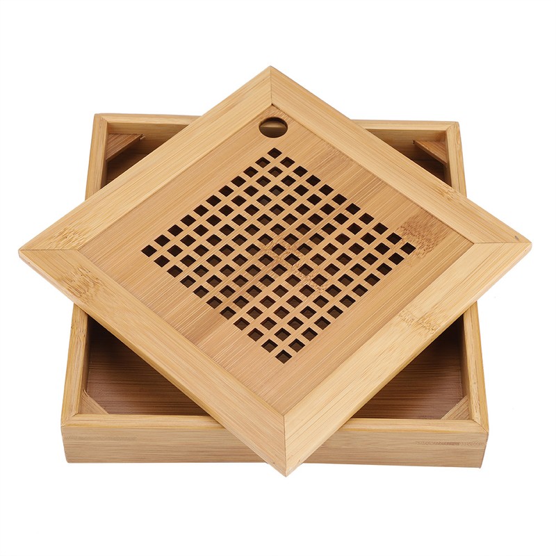 Mini Square Wooden Kongfu Tea Water Storage Serving Tray