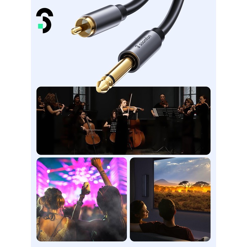 RCA 6.35mm Converter Cable 1.5M to SOOMFON 6.35mm Male to