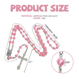 Gliry 2PCS Car Rearview Mirror Charms, Interior Pendant Decorations with Medal and Cross, Hanging Accessories for Women and Men (Pink Rosary)