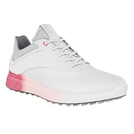 ECCO Women's S-Three Gore-TEX Waterproof Golf Shoe, White/Bubblegum, 10-10.5