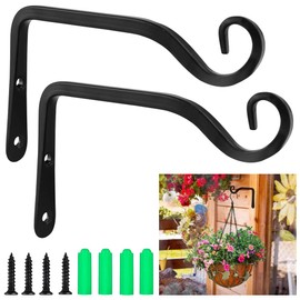 THATSRAD Pack of 2 Plant Holder Wall Hanging Basket Holder 15 cm Hanging Basket Hook Black Balcony Wall Hook Hanging Wall Bracket Hanging Basket Holder Metal Hook for Flower Basket Bird House Lantern