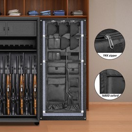 INKUITEN Gun Safe Door Organizer,Gun Safe Door Panel Organizer, Gun Safe Accessories Storage with Removable Pistol Holders Mag Pouch,Adjustable Width Fit Door Panel from 18.5 to 23 inches (Black)