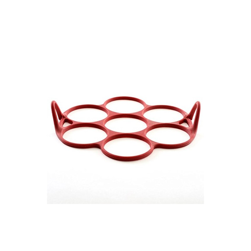 Norpro 957R Silicone Silver Dollar Pancake/Egg Ring, 7 Count,Red