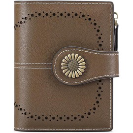 Small Womens Wallet Leather Bifold Card Holder RFID Blocking with Zipper Coin Pocket - Color: 4-Brown