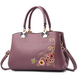 VARLIVOO Elegant Women's Handbags Embroidery Shoulder Bags Women Shoulder Bags Travel Shopper Bags Women's Bags Crossbody Bag Work Travel PU Leather, Purple C, Fashionable