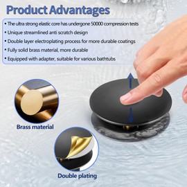 Upgrade Tip Toe Bathtub Drain Conversion Kit Assembly, Tub Drain Plug Trim Set with Two-Hole Overflow Faceplate and Universal Fine/Coarse Thread Assembly, Large Cap Design (Matte Black)