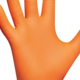 Gebol Orange Nitrile Ultra Grip | Pack of 50 | Size M (Size 8) | Premium Disposable Gloves with Best Grip Safety | Waterproof, Chemical Resistant, Durable | for Men and Women | Orange