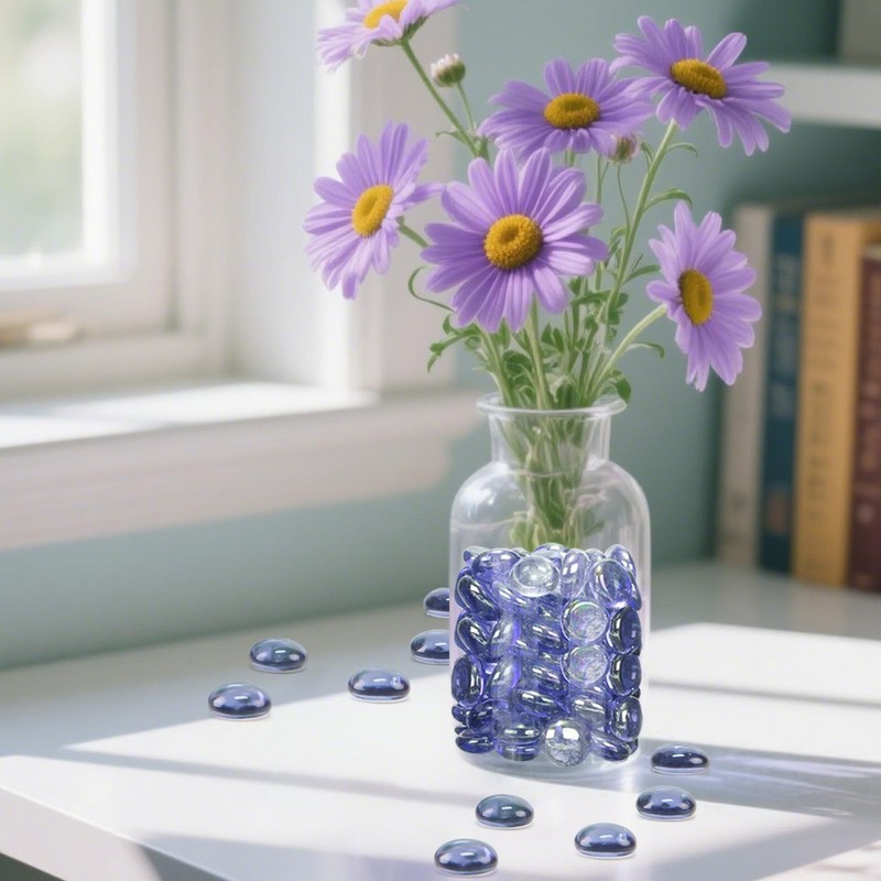 DomeStar 1LB Flat Glass Marbles, Purple Decorative Marbles for Vases