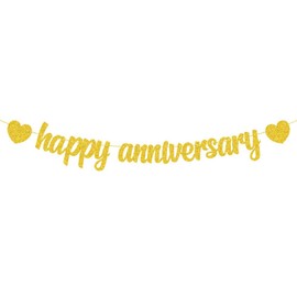 WODJR Anniversary Banner Anniversary Party Decorations Happy Anniversary Banner Gold Glitter Anniversary Party Banner for Anniversary Decorations Wedding Party Supplies Engagement Party Supplies