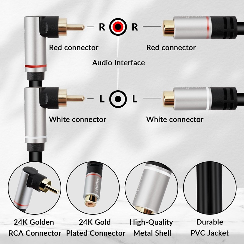 Togconn RCA Extension Cable, 2RCA Male to 2 RCA Female