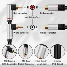 Togconn RCA Extension Cable, 2RCA Male to 2 RCA Female Stereo Audio Cable Adapter 24K Gold-Plated Plug Dual RCA Extender（1 Feet）