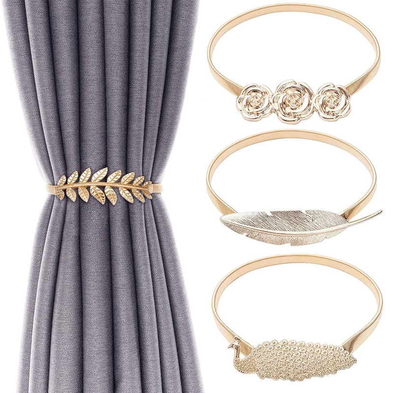 Curtain Tiebacks 2Pcs Spring Design Drape Holdbacks Feather Shape Drapery