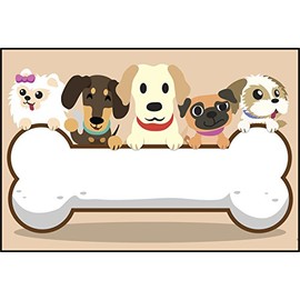 Divine Designs Happy Puppy Dog Friends on Big Bone - Maltese, Dachshund, Lab, Pug, Shihtzu Vinyl Decal Sticker (8" Wide)