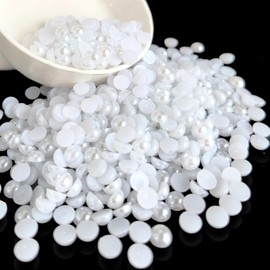 Euddty Flatback Pearls for Crafting Nail Art Half Round Pearls Bulk for Jewelry Scrapbooking Artwork Making Craft DIY Accessory(White,8mm)