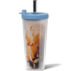 Dodoko Reusable Boba Cup and Straw Boba Tea Cup Bubble Tea Cup Reusable Iced Coffee Cup Cold Coffee Cup Smoothie Cup with Lid and Straw Smoothie Cup to go Smoothie Tumbler 17 oz - Breeze Blue