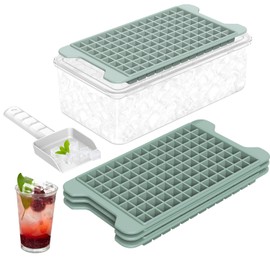 KEAOOD MIni Ice Cube Tray for Freezer with Lid and Bin, Easy Release Small Ice Cube Trays 4 Pack Nugget ice tray, Crushed Ice Cube Trays with Container for Chilling Cocktail Tea Coffee
