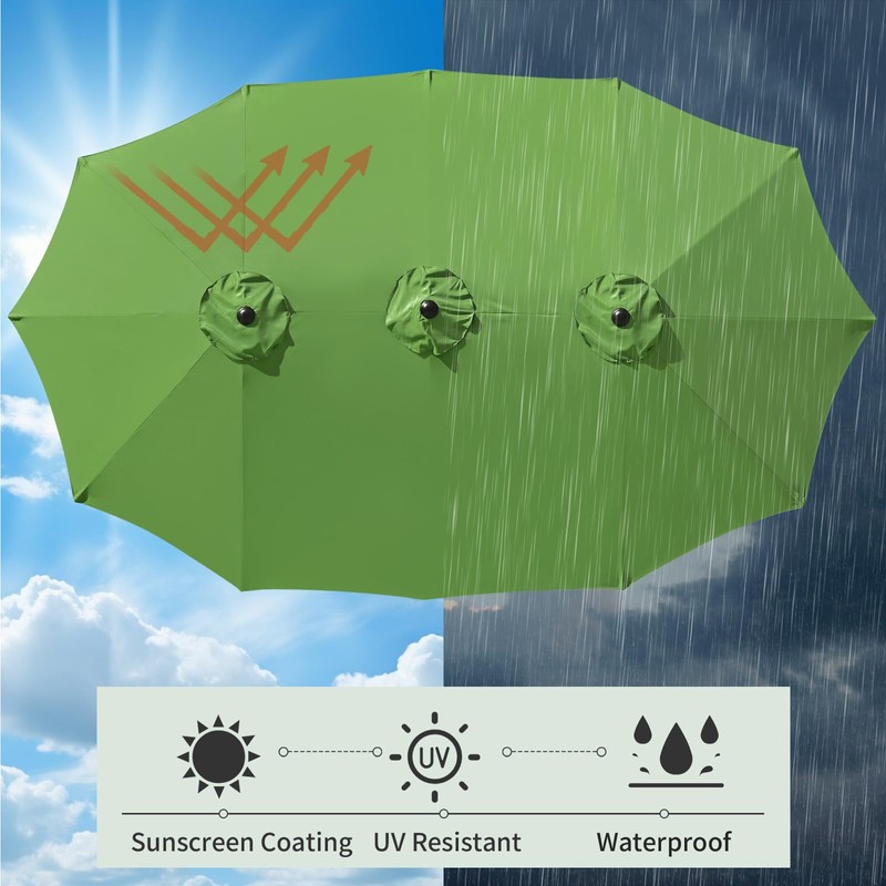 AONETOZ 12 Ribs Umbrella Canopy Replacement for 15ft Double-Sided Patio