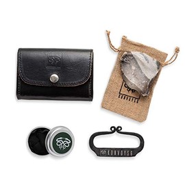 KonvoySG Carbon Steel Fire Striker, English Flint Stone & Char Cloth Traditional Hand Forged Fire Starter, Leather Gift Kit with Emergency Tinder Jute Bag (Black Leather)