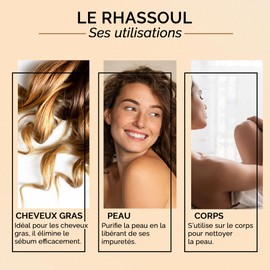 Rhassoul Pulver mit ätherischem Rosmarinöl – reinigender Ton, 100% natürlich und hypoallergen – Maske für Haut und Haar – 250 g