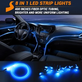 SS VISION Interior Car LED Strip Lights 400 inches Fiber Optic tubing USB Powered RGB 8 in 1 Car Neon with Wireless APP and Remote Control, Ambient Lighting Kits 16 Million Colors,Sync to Music