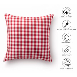 GAMUSI Set of 2 Checked Gingham Cushion Covers 45 x 45 cm, Decorative Sofa Cushion Covers with Zipper, Breathable and Soft Cotton, Red Color