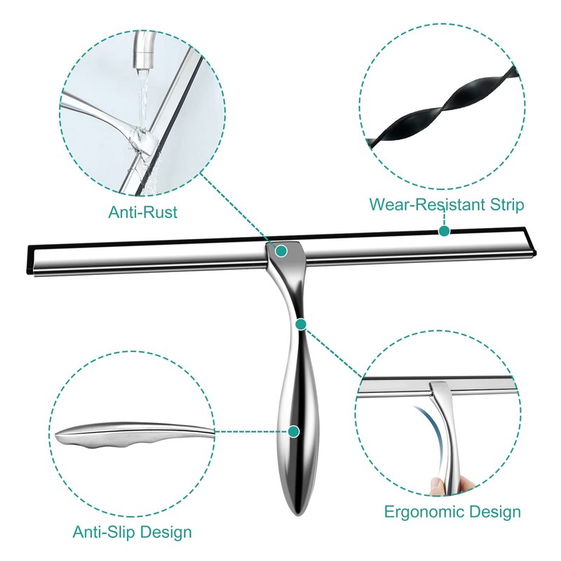 steauty Shower Squeegee for Glass Doors,10-Inch Shower Glass Squeegee, Sliver