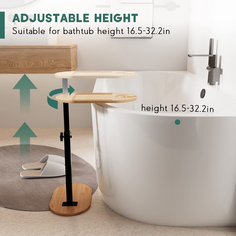 Yumkfoi Bamboo Bathtub Tray Table with Adjustable Height, Freestanding Bath