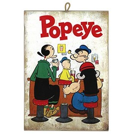KUSTOM ART CUCUBA Vintage Style Square Painting Series Comics Popeye Arm Collectible Iron Laser Print On Wood 25x18 cm