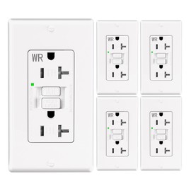 5 Pack - POWAWINI GFCI Outlet 20 Amp, Thinner Design, Self-Test GFI Receptacle, LED Indicator, UL Listed, Tamper Resistant, Weather Resistant, with Wall Plates and Screws, Indoor Outdoor Use, White