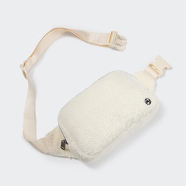 Pander Riñonera grande de 2 L para todas partes de forro polar para mujeres y hombres con cinturón de correa ajustable., Blanco floral, Bolsa de cinturón de forro polar