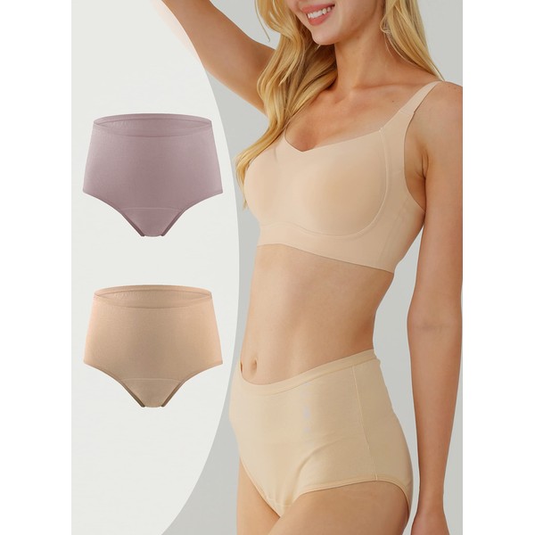 Battewa High-Waist Cotton Leakproof Underwear for Women with Incontinence, Providing 50ml Bladder Leakage Protection (Small,Beige-Blush,2 Packs).