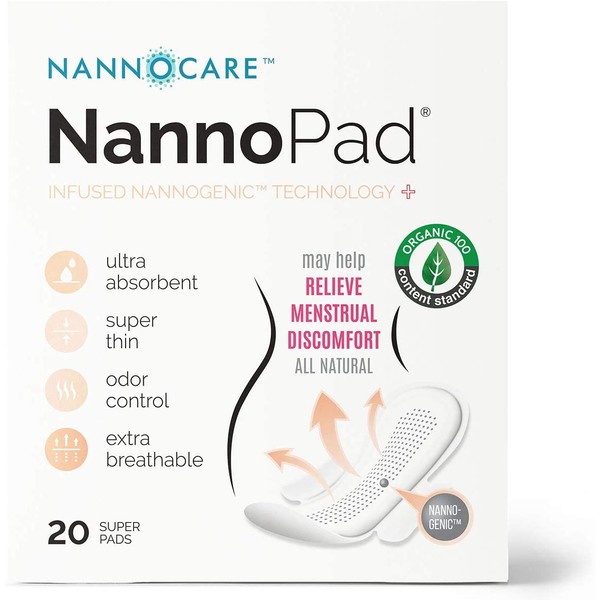 NannoPad Super - Certified Organic Cotton - Naturally Relieve Your Discomfort - No Fragrances, Chemicals or Dyes - Odor-Control and Breathable 1 Pack (20 Pads)