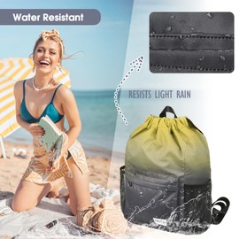 Time2go Drawstring Backpack Sports Gym Sackpack with Mesh Pockets Water-Resistant String Cinch Beach Bag for Men Women(Yellow Black)
