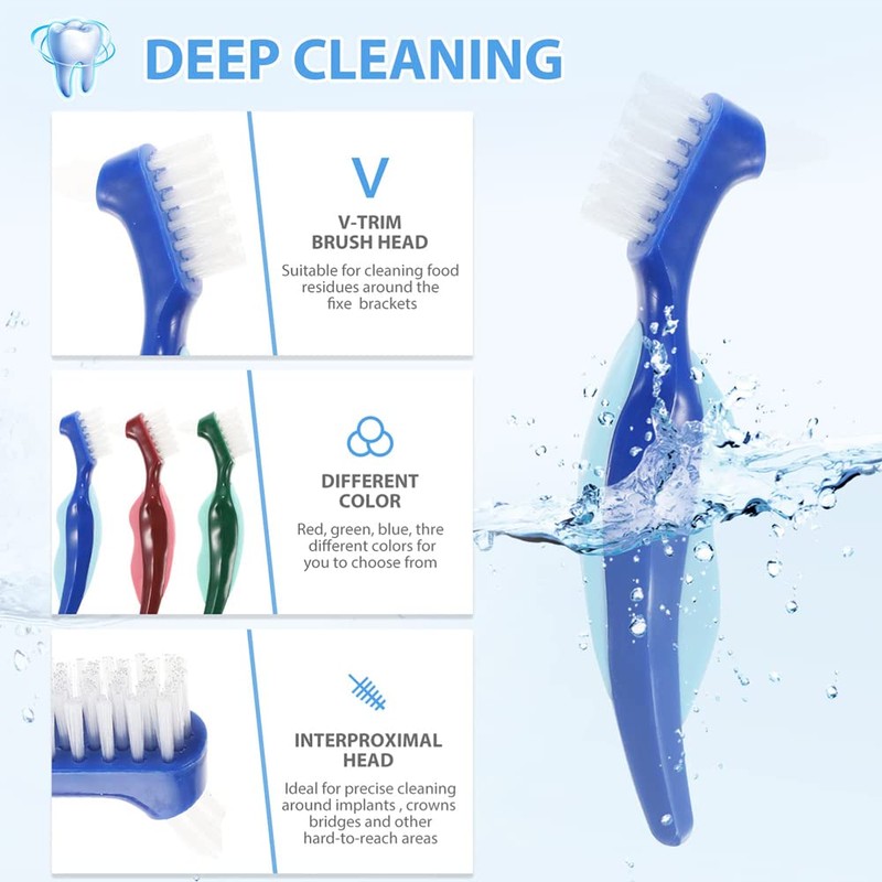 3 Pieces Hard Denture Brush Oral Care Double Sided Brush