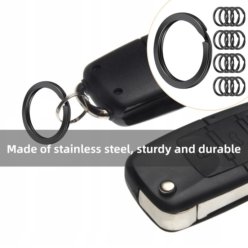 20 Pcs Black Keyring,25 mm Black Flat Split Heavy Duty
