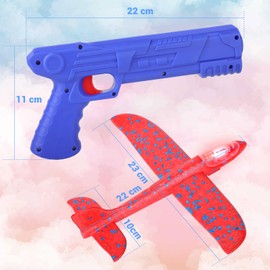 JOYGOGO Airplane Launcher Toy, 4 Pack LED Foam Throwing Glider Plane with Launcher, Aeroplane Toys, Outdoor Garden Sport Game Toys, Gifts for 3 4 5 6 7 8 9 Years Old Boys Girls
