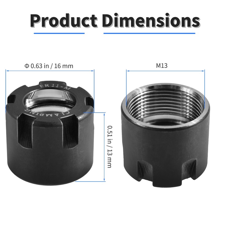 FOCMKEAS ER11-M M13 Thread Collet Clamping Nuts,Spring Collet Nuts,High Precision