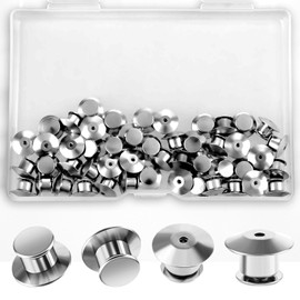 GEEHUA 50PCS Locking Pin Backs, Locking Pin Keeper Clasp Metal Pin Locks Back Flat Head Clamp Needle Back Lock for Brooches Enamel Lapel Pins(Silver)