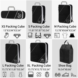 SINZUX Black Compression Suitcase Organiser Set, 6-Piece Ultralight Expandable Compression Packing Cubes, Packing Cubes, Suitcase Organiser, Travel Organiser, Travel Organiser for Suitcase, Backpack,