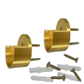 Desunia Closet Rod Support Flanges with Screw On Attachment | Heavy Duty 32mm Diameter Clothes Pole End Sockets for Wardrobes | Satin Brass | 2 Pack