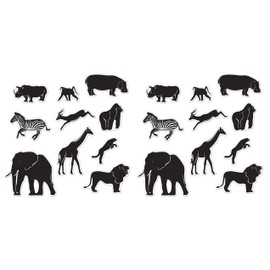 Beistle Jungle Animal Silhouettes 20 Piece, 6.75" - 15.25", Black/White