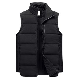 Chrisuno Women Puffer Vest Cotton Padded Stand Collar Outerwear Black Insulated Gilets L