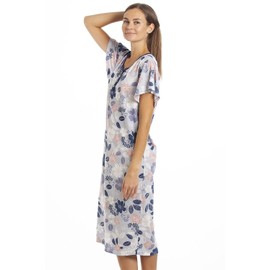 Camille Multicoloured Floral Leaf Print Jersey Nightdress 10-12 Blue