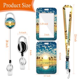 ID Badge Holder with Lanyard, Retractable Badge Reel Clip for Nurse Doctor, Detachable Neck Lanyard Strap ID Card Holder Keychain Lanyards for Students Teacher Office Staff (Tree Sea Sunset)