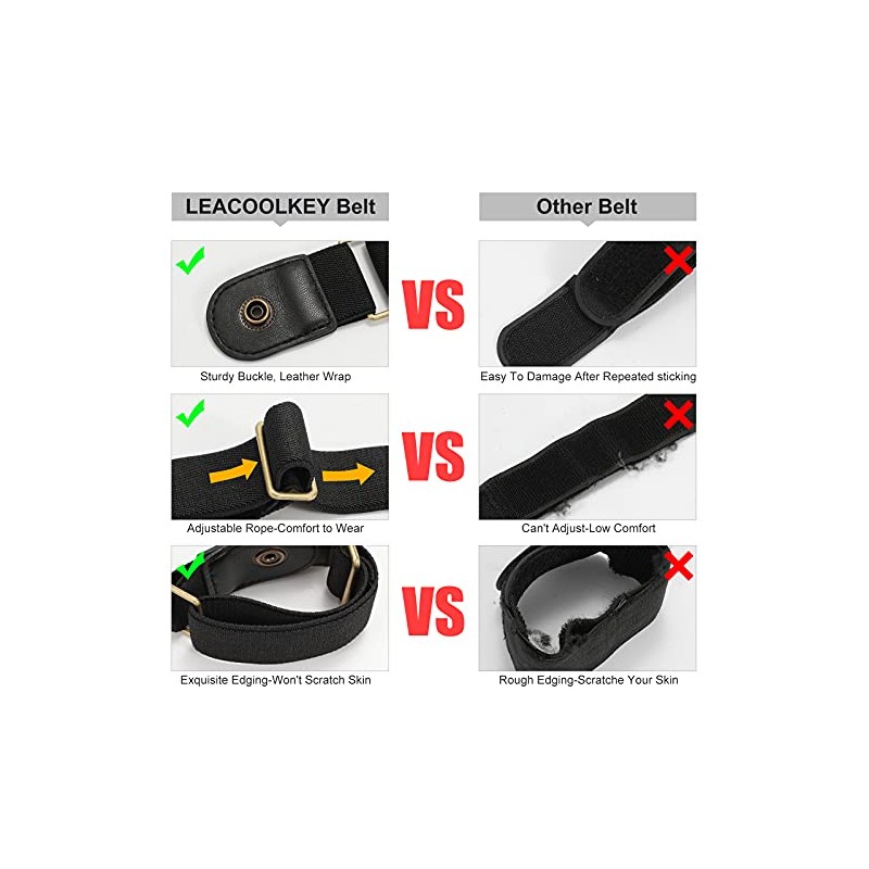 LEACOOLKEY No Buckle Stretch Belt for Women/Men—2 Pack Elastic Invisible